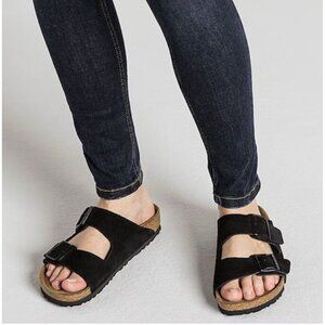 Birkenstock Arizona Soft Footbed Sandal Black Suede EU 45 Mens US 12- 12.5 Wide